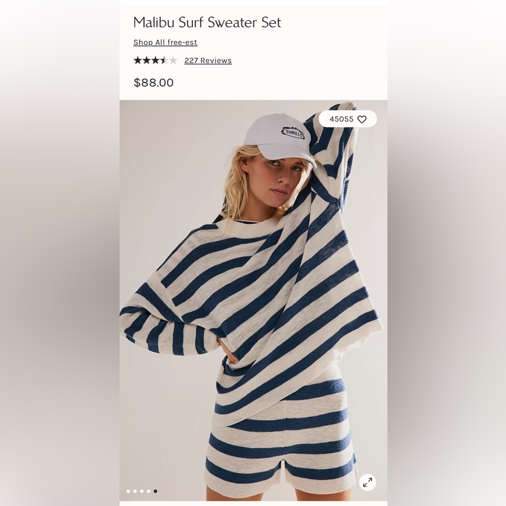 Size Small, Free People Beach, Malibu Surf Sweater Set